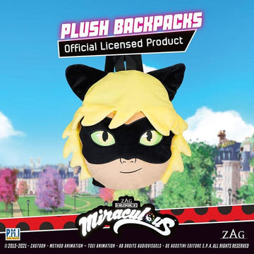 P.M.I. Miraculous Ladybug Plush School Backpack | One of Two 12-Inch-Tall Collectibles | Miraculous Ladybug Toys and Playable Plush Backpacks | Cat