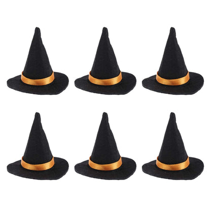 6pcs Mini Felt Witch Hats Handmade Wine Bottle Decor for Halloween Party Favors DIY Hair Accessories Crafts