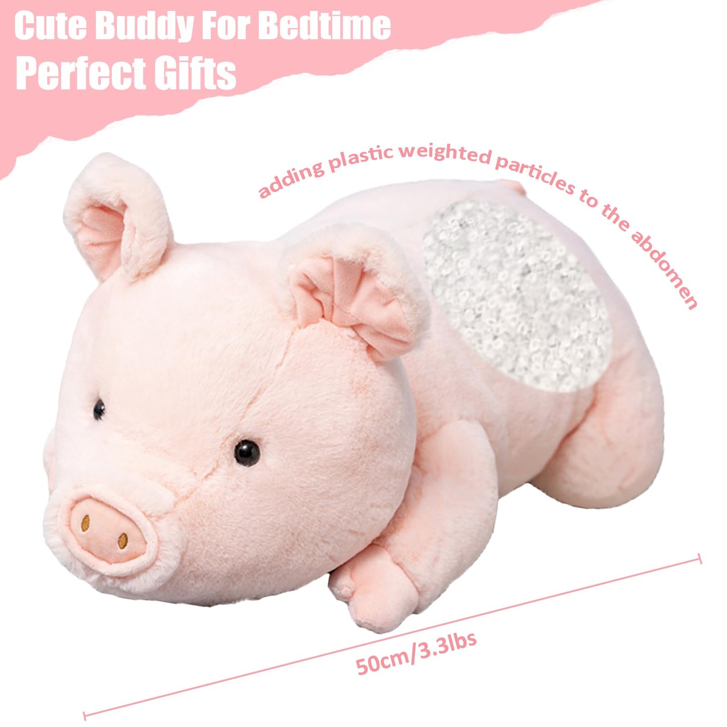 Litence Weighted Stuffed Animals, 3.3lbs Weighted Pig Stuffed Animal Pink Pig Plush Animals Hugging Pillow Toy for Kids and Adults, 19.6 inch