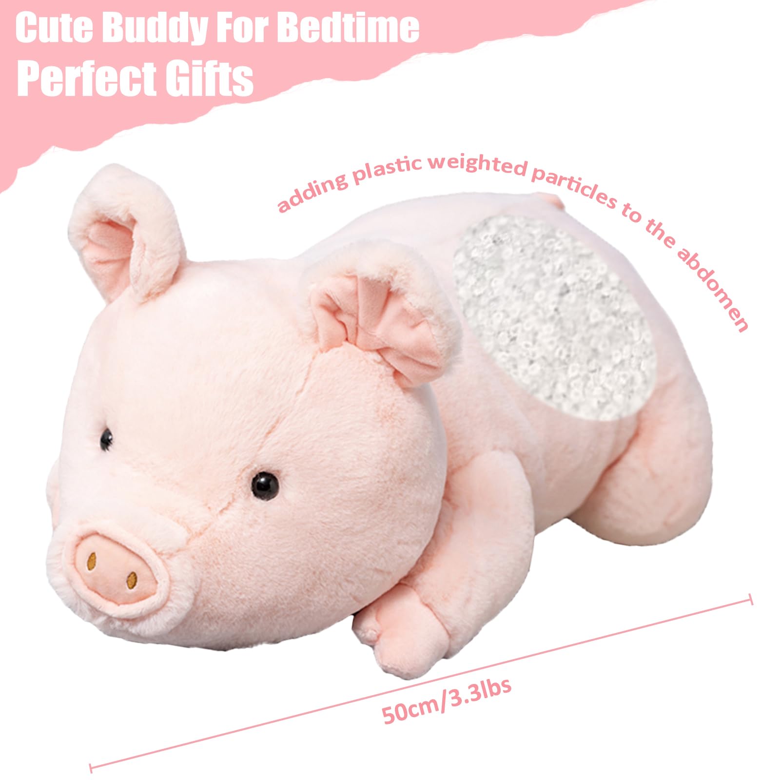 Litence Weighted Stuffed Animals, 3.3lbs Weighted Pig Stuffed Animal Pink Pig Plush Animals Hugging Pillow Toy for Kids and Adults, 19.6 inch