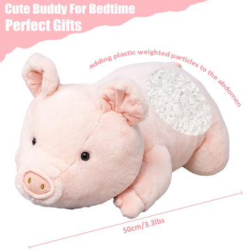 Litence Weighted Stuffed Animals, 3.3lbs Weighted Pig Stuffed Animal Pink Pig Plush Animals Hugging Pillow Toy for Kids and Adults, 19.6 inch