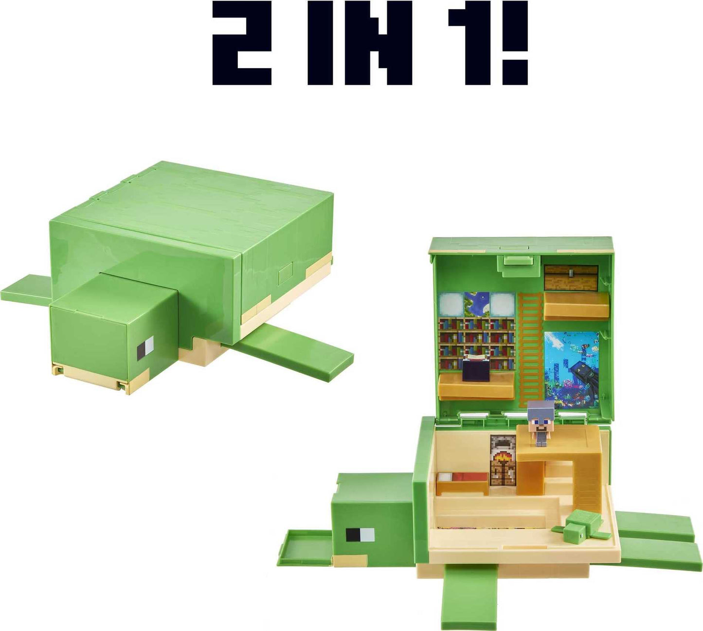 Mattel Minecraft Transforming Turtle Hideout, Authentic Pixelated Video-Game Role Play, Electronic, Action Toy to Create, Explore and Survive, Steve