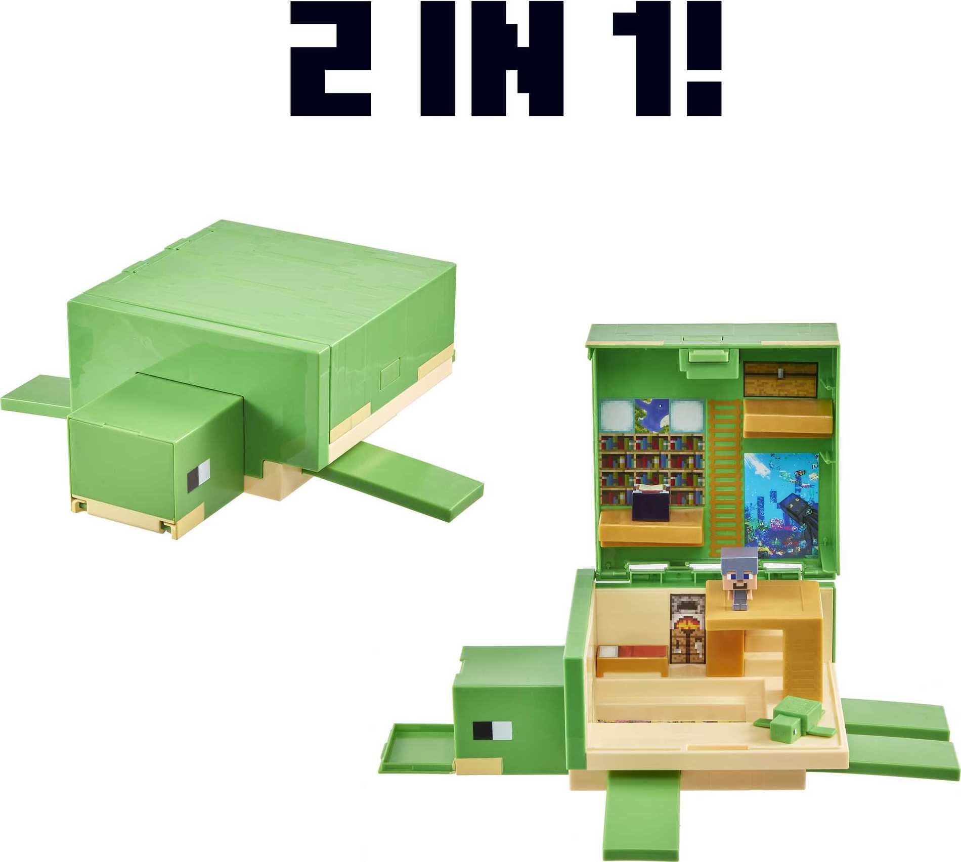 Mattel Minecraft Transforming Turtle Hideout, Authentic Pixelated Video-Game Role Play, Electronic, Action Toy to Create, Explore and Survive, Steve