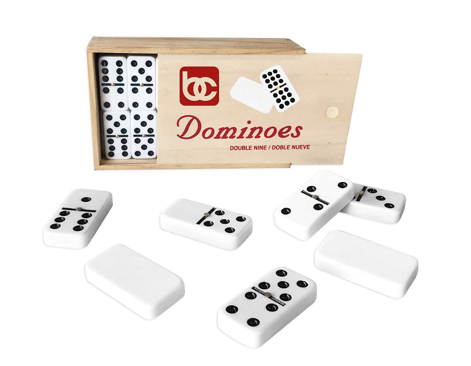 Bene Casa - Hand Crafted Double 9 Dominoes Set with Wooden Storage Box - 55 Piece Set - Dominoes Feature Brass Spinners