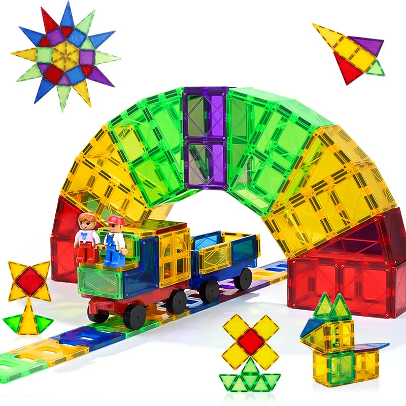 Oasis Creations Magnetic Tiles 108 Piece Building Toys Set for Toddlers 3 4 5 6 7 8 9 Year Old Boys & Girls Educational Stem Toy Construction Gift Set