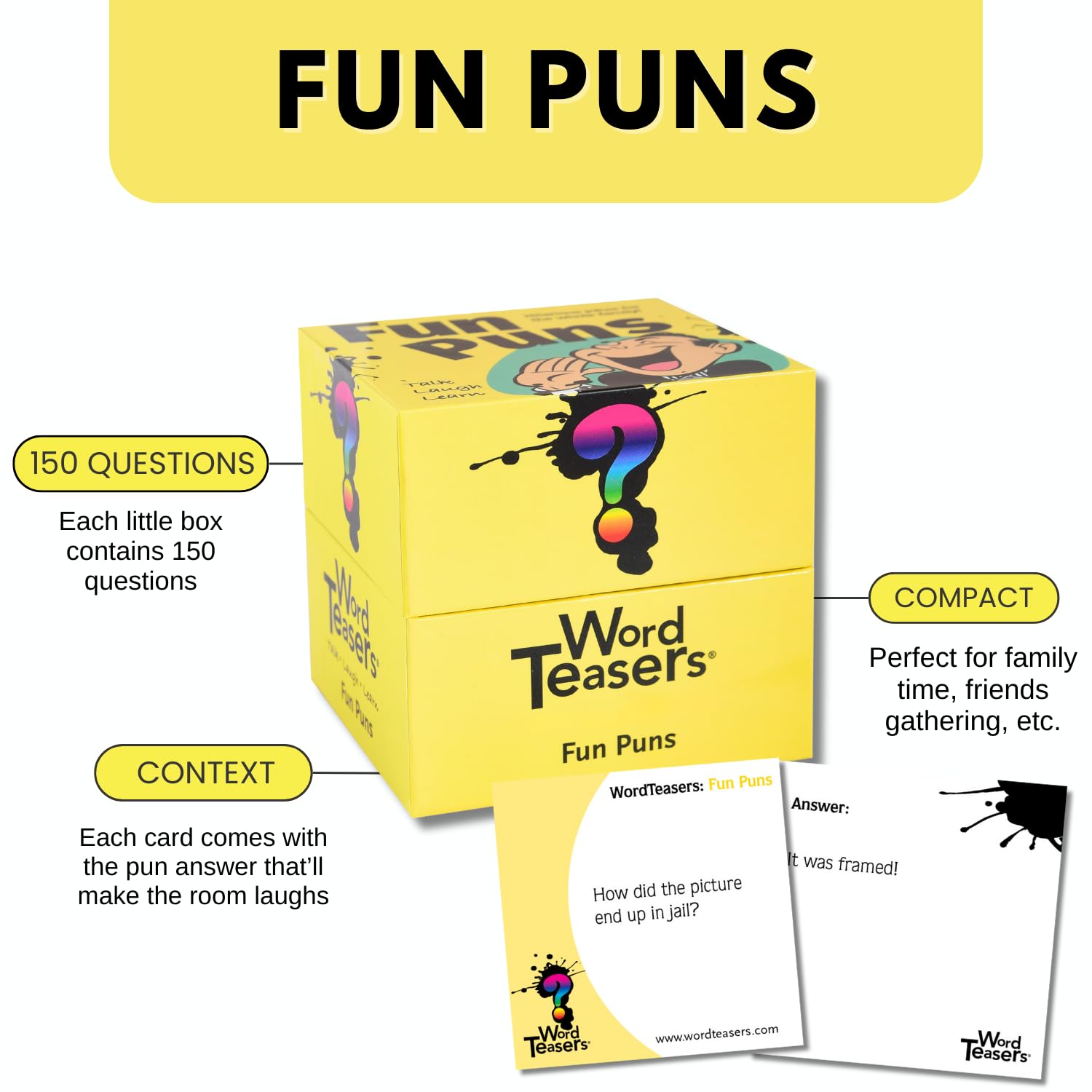 ? WORD TEASERS Fun Puns - Fun & Funny Joke Cards for Kids & Adults - A Pun Card Game Full of Cheesy Jokes - Word Riddle Pun Game - 150 Joke Cards