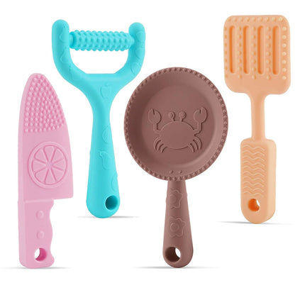 Sactulaz 0-BPA Silicone Culinary Kitchen Utensil Baby Teething Toys,Chef Cooking Role Playing Games Training for Baby Girls Boys,Molar Chewing Freezer