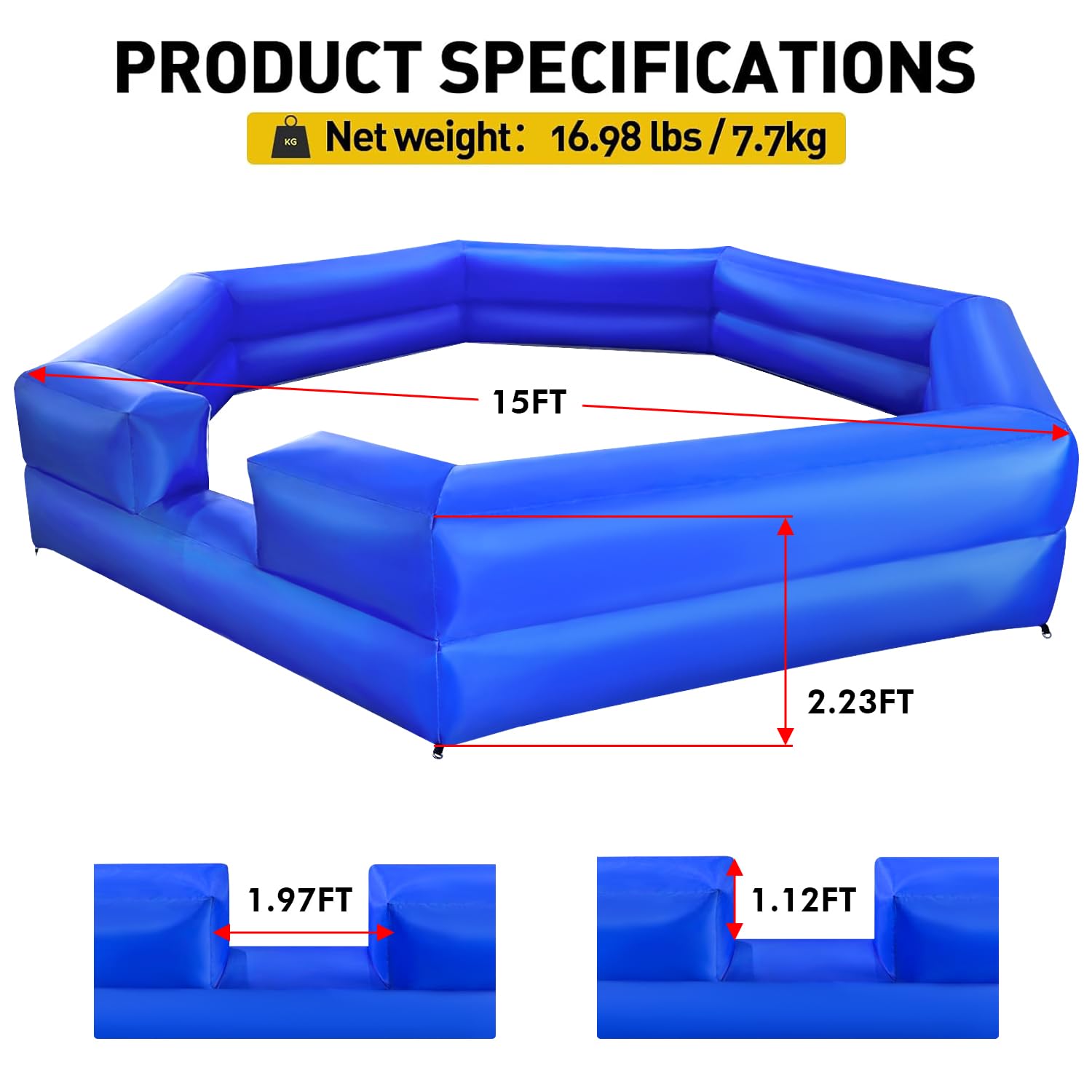 WARSUN 15FT Gaga Ball Pit Inflatable with Powerful Blower, Portable Gagaball Court for Indoor Outdoor Family Activities Inflatable Sport Games (Blue)
