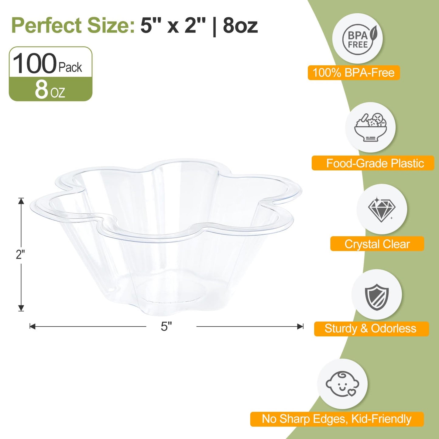 KUCKOW Clear Bowls, 100 PCS Ice Cream Bowls, Small Clear Appetizer Serving Bowls for Dessert Cake Snack Sundae Salad Candy, Party Favor Wedding
