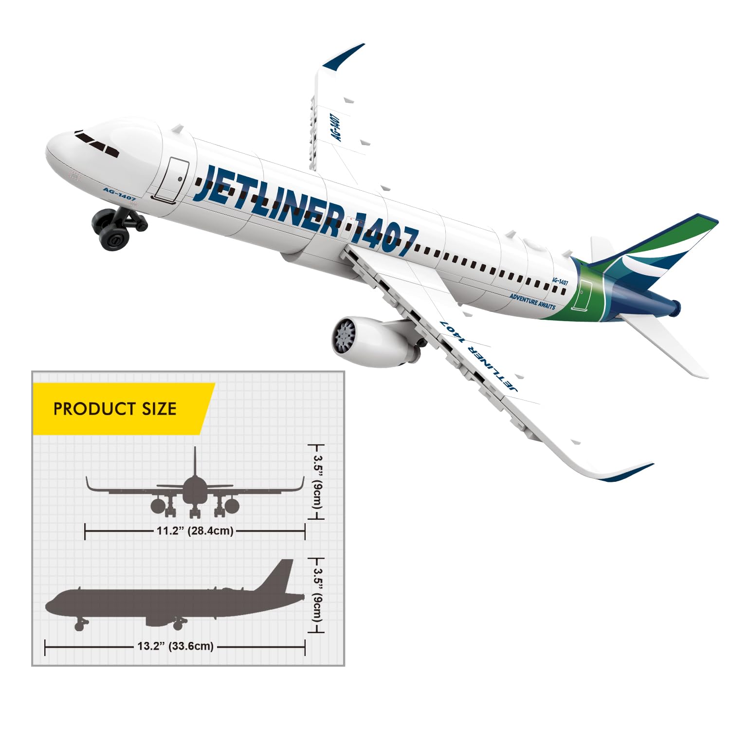 Apostrophe Games Commercial Jetliner Building Block Set - 133 Pcs, Ages 10+ Airplane Model Toy
