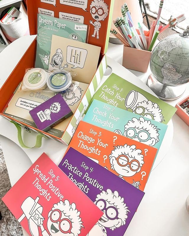 Open The Joy Anxiety Management Box for Kids - DIY Wooden Mailbox, Air-Dry Clay Kit, Origami Crafts, Confidence Cards, and Emotional Learning