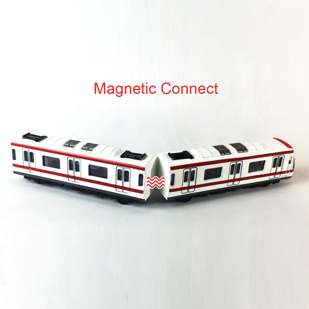 VANTIYAUS Train Modle, 4pcs Car Set Alloy City Rail Subway Train Model,1/64 Scale Alloy Subway/Car Model, Red White