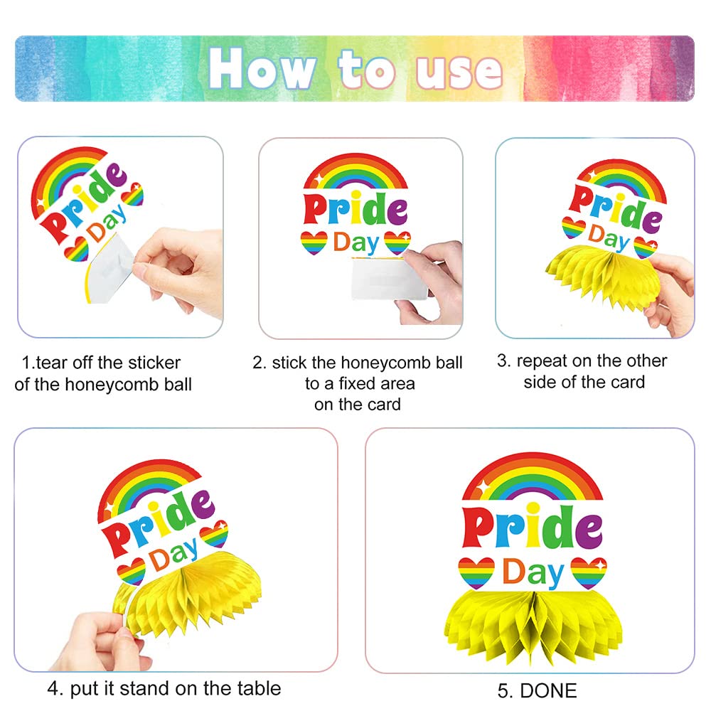 9PCS Pride Honeycomb Table Centerpiece Pride Day Decorations Rainbow Honeycomb Centerpiece LGBT Love is Love 3D Table Toppers Centerpiece Signs