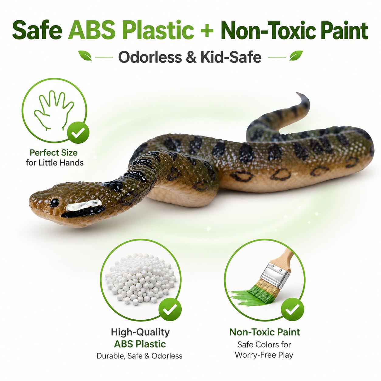 JOKFEICE Realistic Animal Figures Green Anaconda Figurines, Science Project, Cake Topper, Early Educational Toys Birthday for Toddlers Kids Age 3 4 5