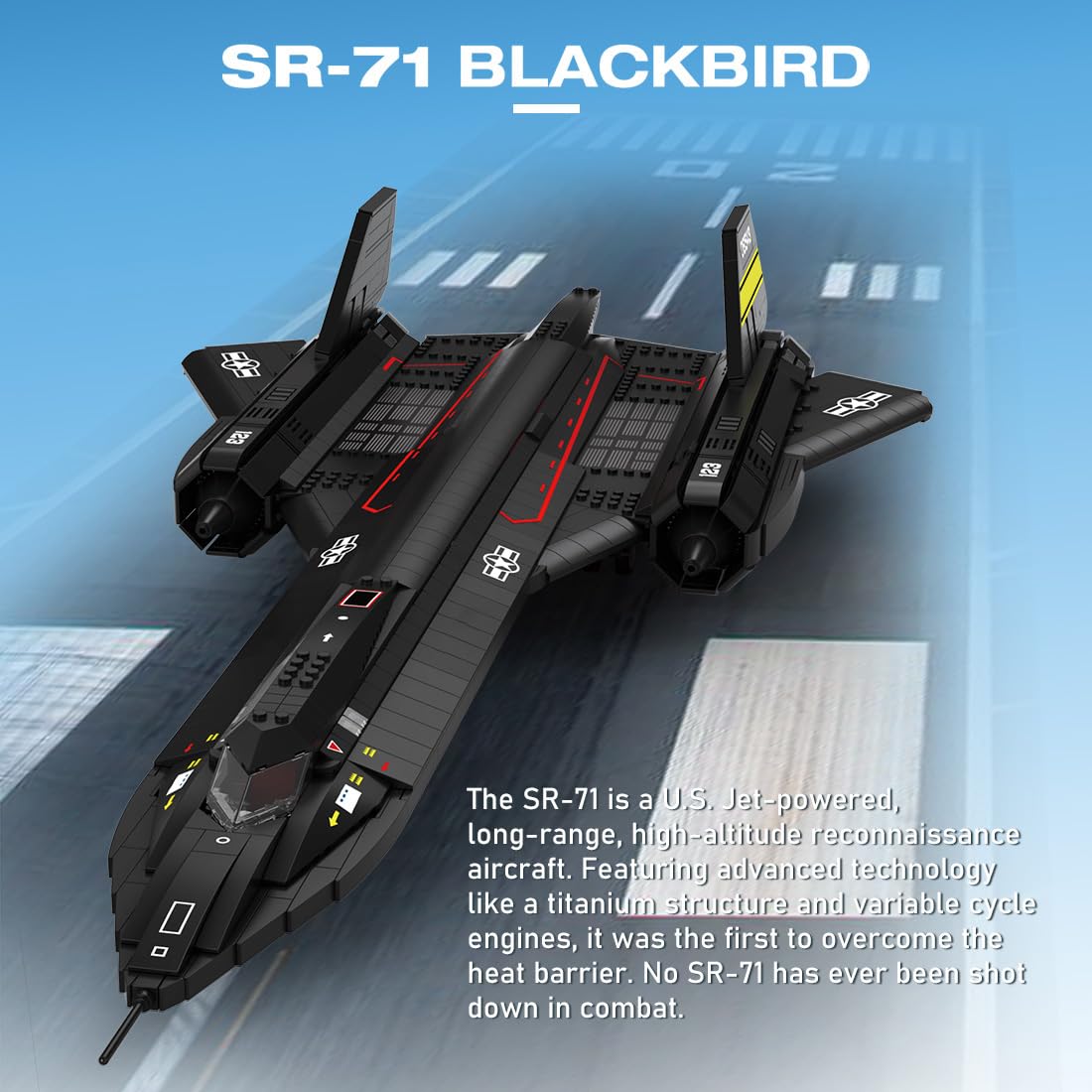 BrickCraftWorks SR71 Blackbird Tactical Aircraft Model Building Blocks Set, Military Helicopter Model to Build and Display, Creative Interactive