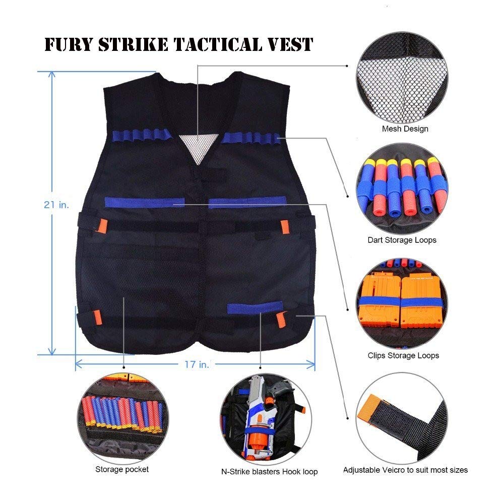 Tactical Vest Accessories Set for Nerf N-Strike Elite Series with 20 Refill Darts, 2 Quick Reload Clips, Wrist Ammo Holder, Safety Glasses, and Tube