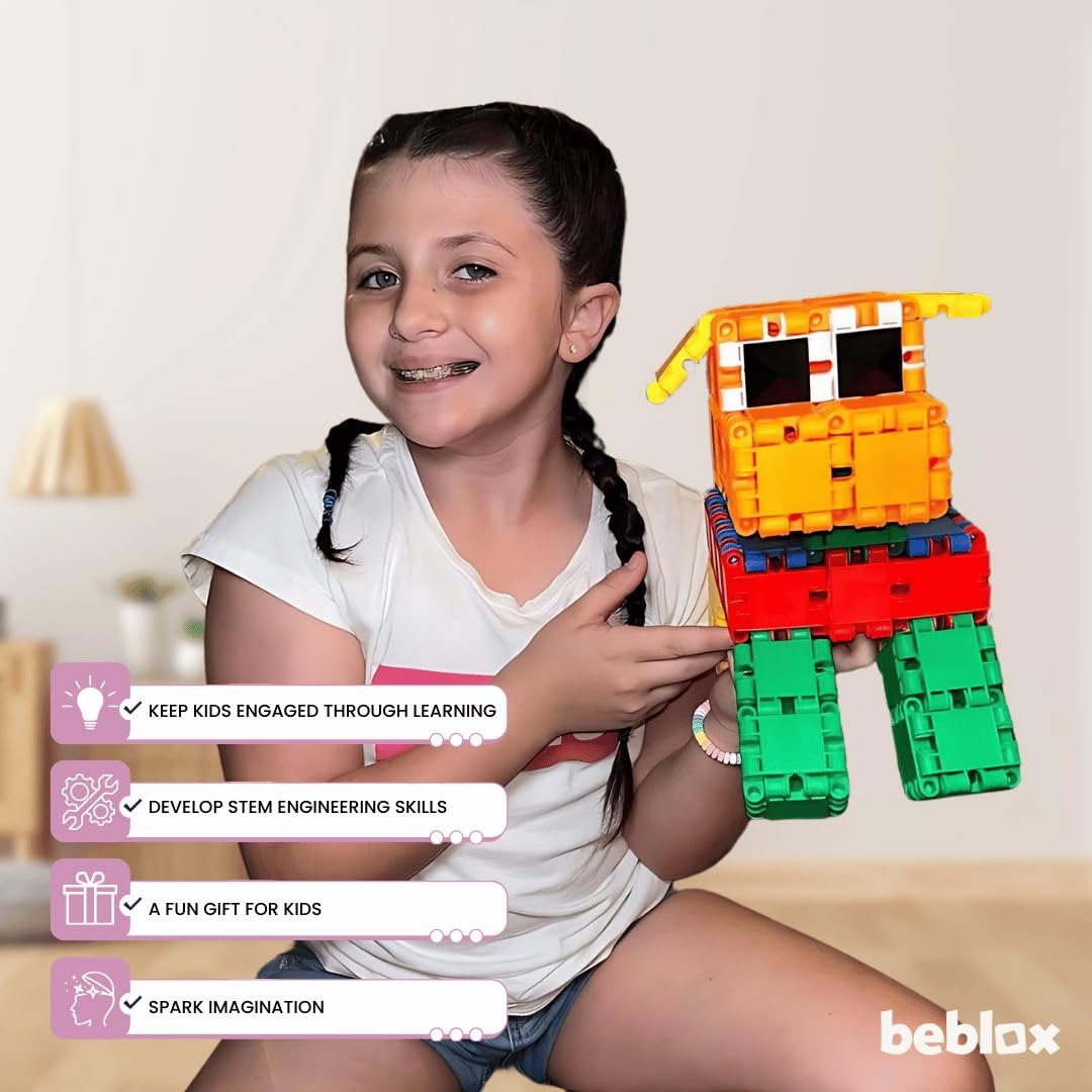 Beblox Building Blocks for Kids - Dog Set - 128-Piece Connecting Tiles - Interlocking Building Blocks for Kids, STEM Toys Kit, Fun & Educational