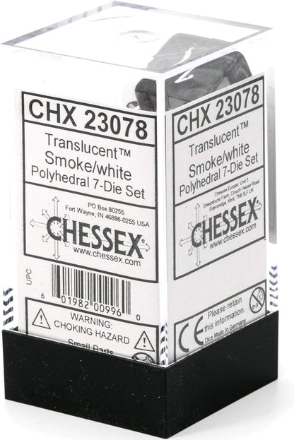 Chessex Translucent: 7pc Smoke/White,Grey