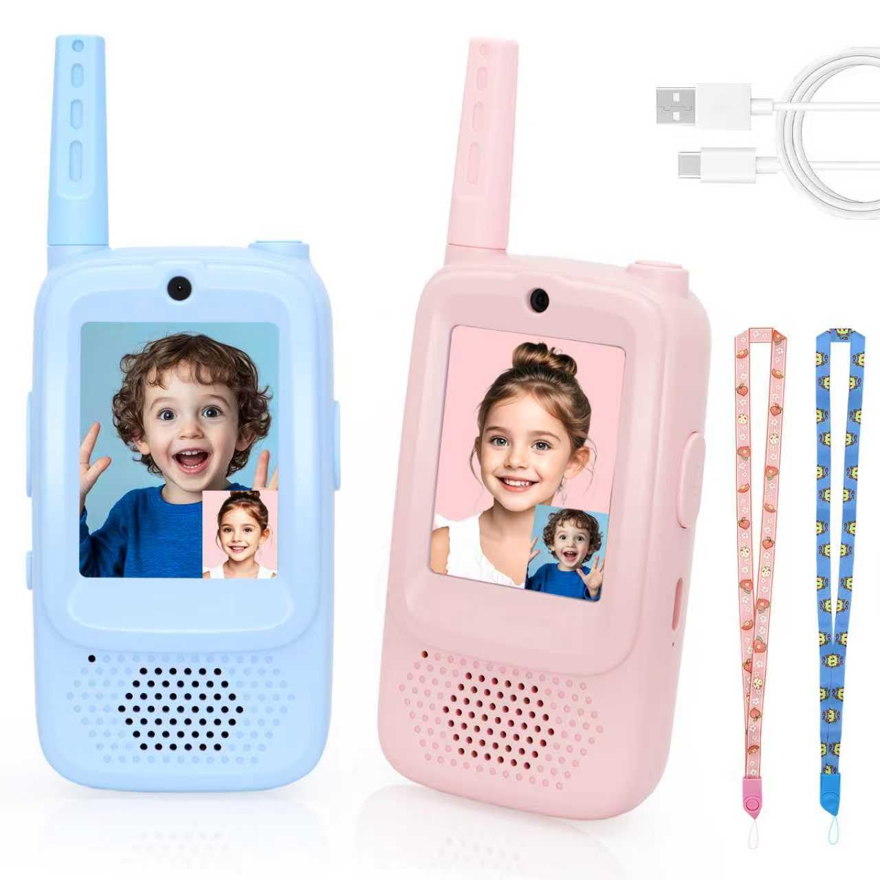 Video Walkie Talkies for Kids Ages 3-12, 2 Pack Rechargeable Walkie Talkie Toys with Screen & 4 Voice Changers, Long Range Two Way Radios for Indoor