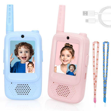 Video Walkie Talkies for Kids Ages 3-12, 2 Pack Rechargeable Walkie Talkie Toys with Screen & 4 Voice Changers, Long Range Two Way Radios for Indoor
