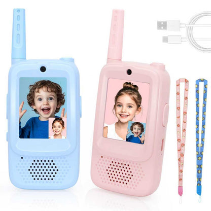 Video Walkie Talkies for Kids Ages 3-12, 2 Pack Rechargeable Walkie Talkie Toys with Screen & 4 Voice Changers, Long Range Two Way Radios for Indoor