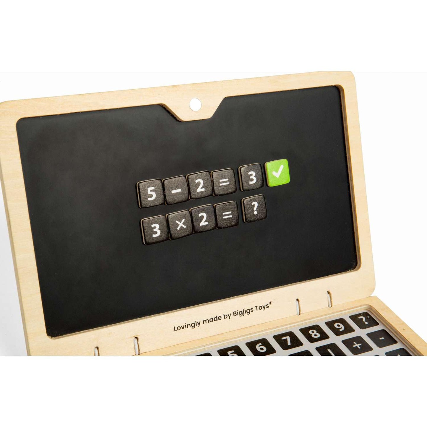 Bigjigs Toys Tech Set - 95 Pcs Wooden Laptop Toys with Chalkboard Screen, Fantasy Play Sets and Accessories for Toddlers and Kids, Kindergarten, Early