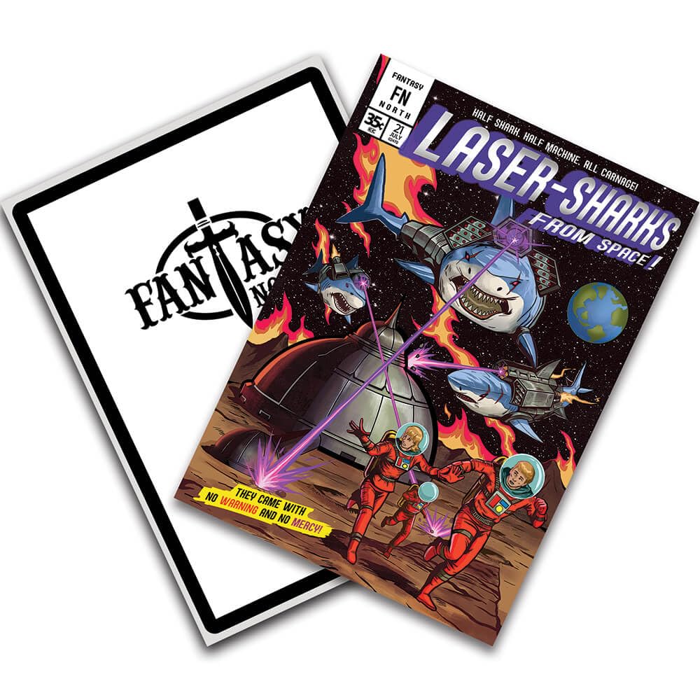 Fantasy North - Laser Sharks from Space - Comic Series - 100 Textured Matte TCG Card Sleeves - Fits Magic MTG Commander Pokemon and Other Card Games