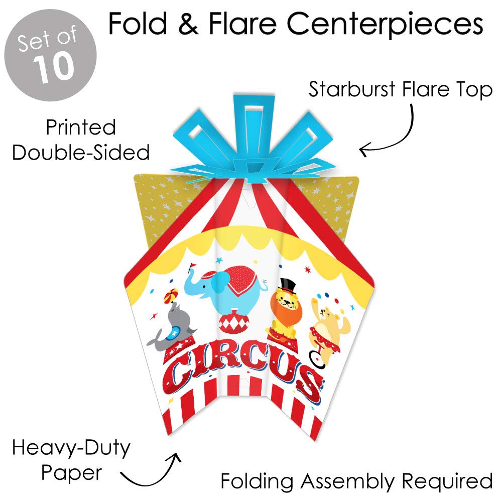 Big Dot of Happiness Carnival - Step Right Up Circus - Table Decorations - Carnival Themed Party Fold and Flare Centerpieces - 10 Count