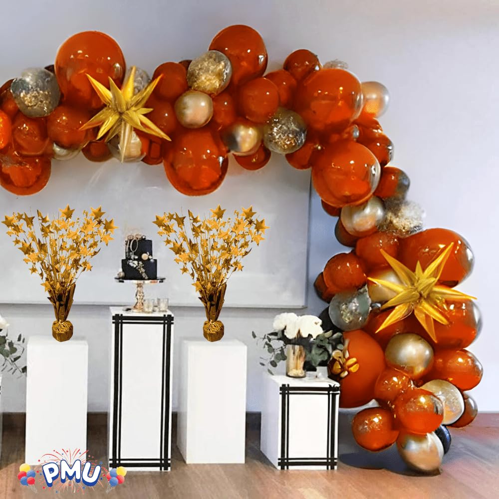PMU 3 Pack Bursting Star Metallic Foil Spray Centerpiece- Metallic Orange Balloon Weights, Party Table Decorations Centerpiece for Birthdays