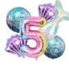 Mermaid Birthday Decoration Mermaid Balloons Kit Sea Balloon Tail Foil Balloon for Girls Party Decoration (Number 5)
