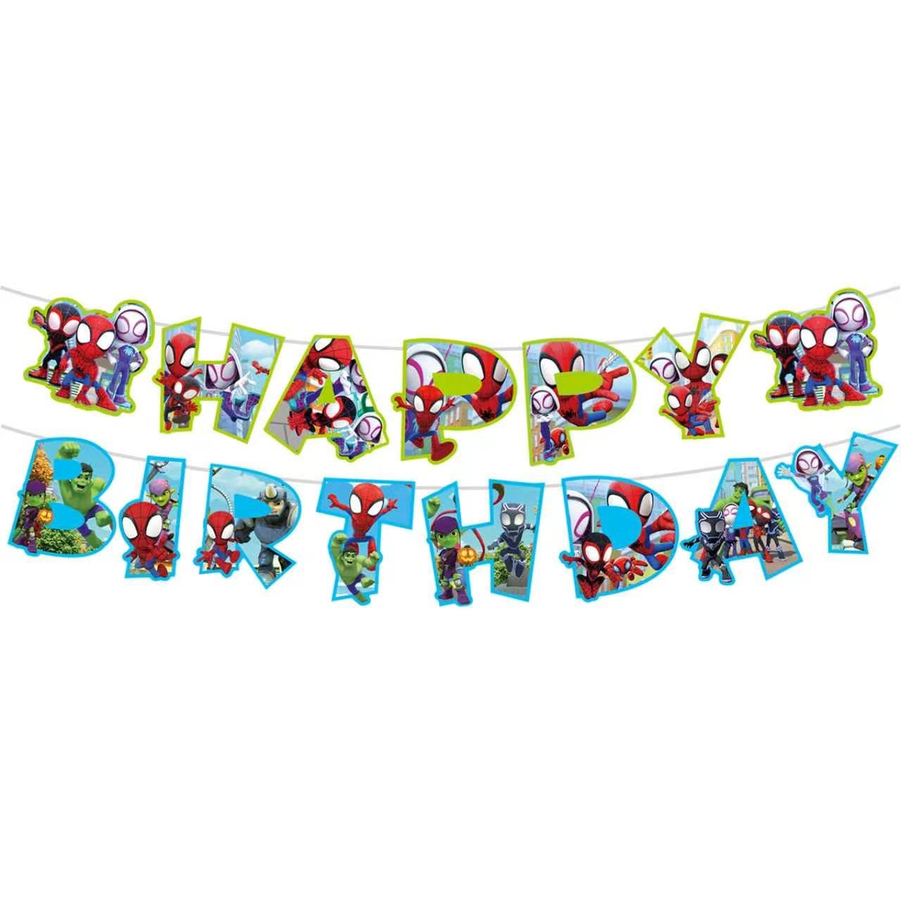 For Spide Happy Birthday Banner, Party Decoration With 8 Vortex Decorative Pendants