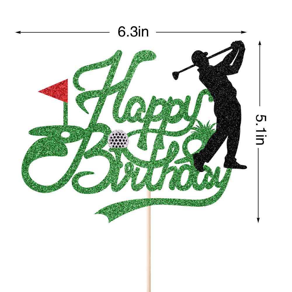 Crseniny Golf Happy Birthday Cake Topper?Golf Ball Player Cake Decorations?Glitter Happy Birthday Cake Topper - Sports Themed Party Decoration