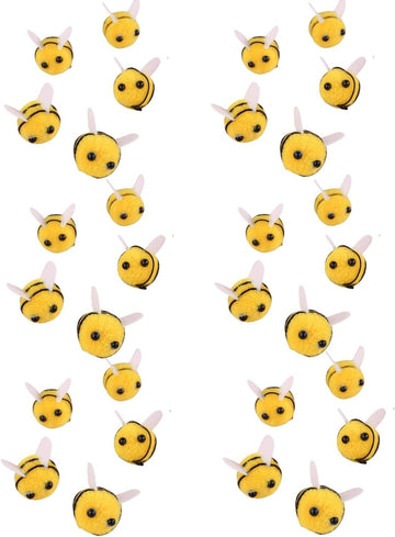 SelHeng 30 Pcs Felt Bees for Crafts Cute Pom Pom Bees Small Felt Craft Balls Mini Bees Figures for Decorations DIY Supplies Felt Applique Kits