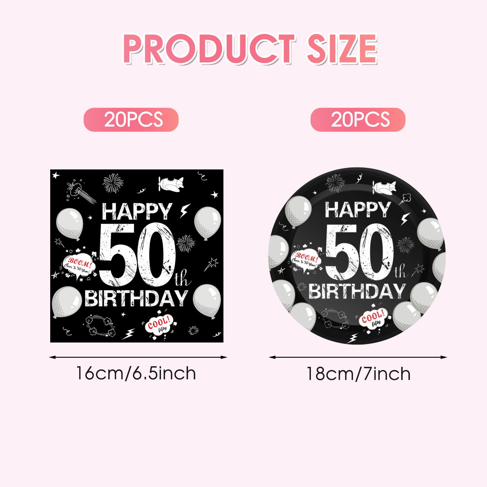 50th Birthday Party Supplies Serves 20 Black 50 Years Old Party Paper Dessert Plates Napkins Cheers to 50 Years Birthday Party Tableware Set Kit