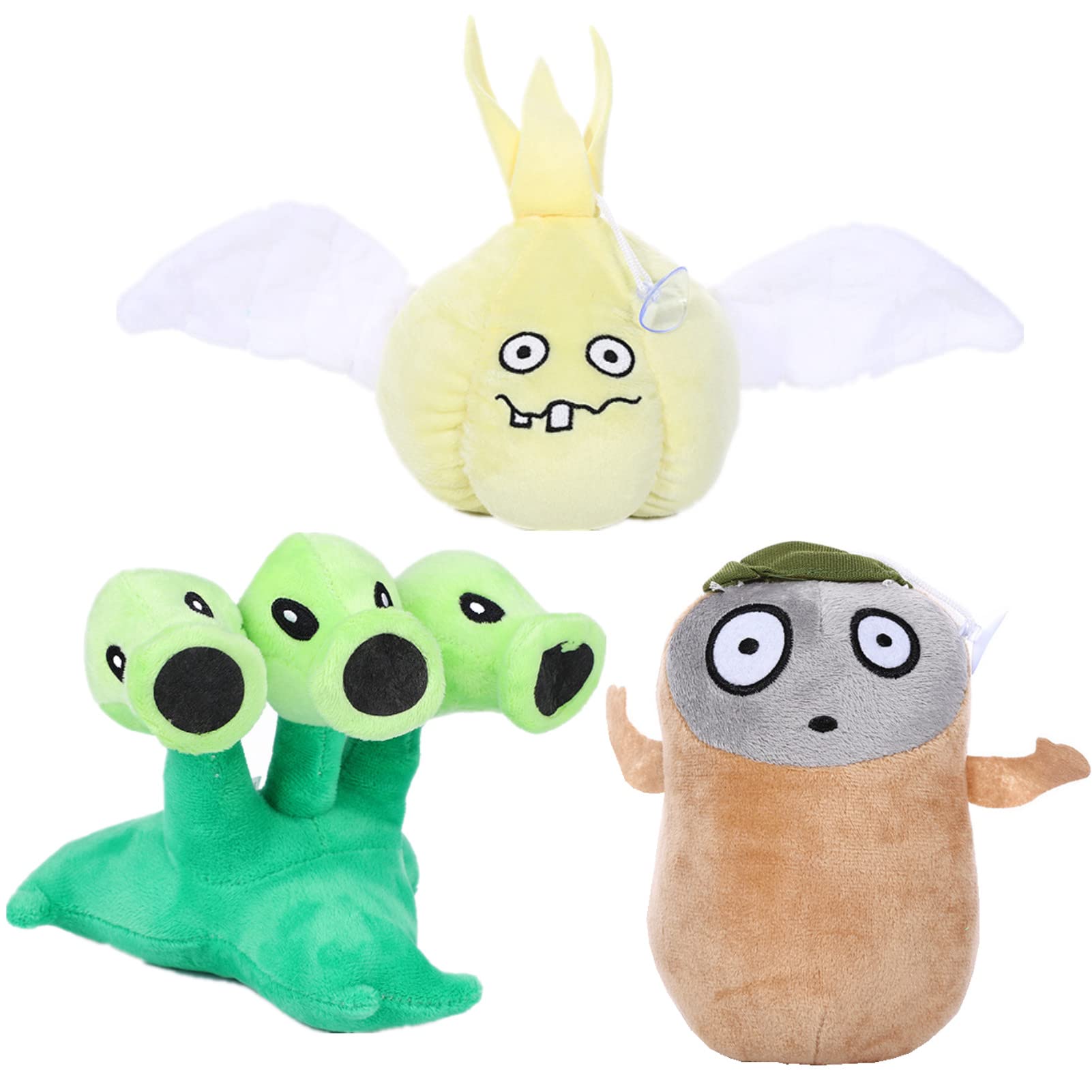 JHESAO 3 PCS Plants and Zombies Threepeater Plush Zombies Plants Sets Toys, Imitator PVZ Plush 1 2 Stuffed Soft Garlic Doll for Children Fans, Great