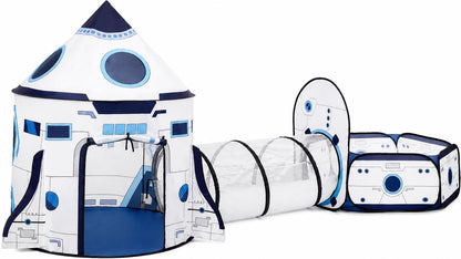 Little Dove Kids Play Tent with Tunnel & Ball Pit, 3-Piece Pop Up Rocket Ship Tent Set, Indoor Outdoor Playhouse for Boys & Girls, Pretend Play Toy