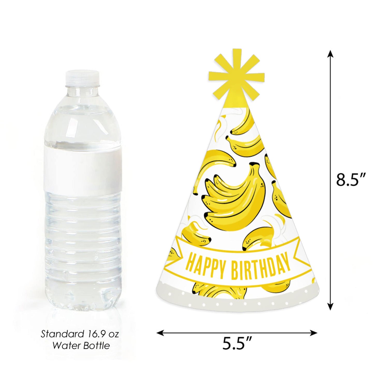 Big Dot of Happiness Let’s Go Bananas - Cone Happy Birthday Party Hats for Kids and Adults - Set of 8 (Standard Size)
