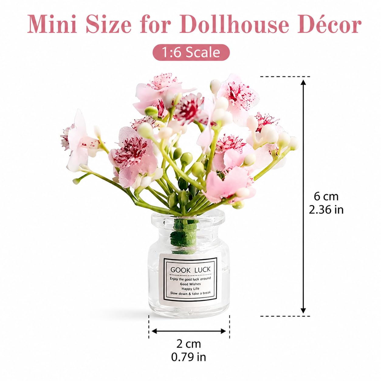 Miniature Flowers in Vase Set - 1:6 Scale Dollhouse Décor with Realistic Details, Tiny Floral Arrangements for Micro Landscape, Train Platform