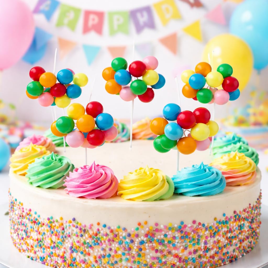 Rainbow Balloon Cluster Cake & Cupcake Decorative Topper & Pick - 8 Clusters Per Pack, 7 Inch Long