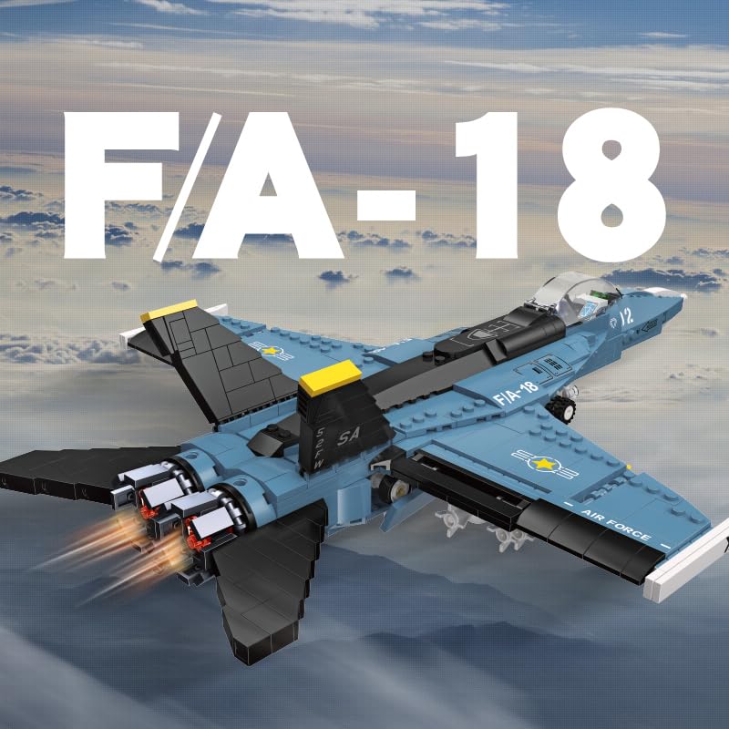 Apostrophe Games F/A-18 Hornet Fighter Jet Building Block Set - 772 Pcs - F-18 Air Force Jet Building Block Plane Toy for Kids Older Than 10
