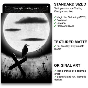 Fantasy North - Crow on the Gravestone - Inked Moonlight Horror Series - 100 Textured Matte TCG Card Sleeves - Fits Magic MTG Commander Pokemon and
