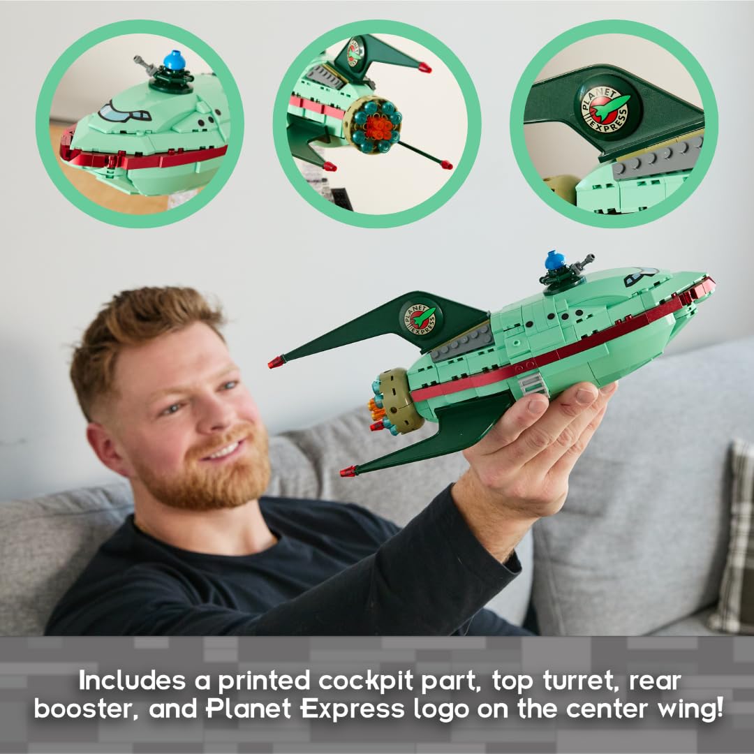 Brickcraft Futurama Planet Express Ship Brick Building Kit (382-Piece Set), Sci-Fi Collectible Display Model, Futuristic Toy Brick Set for Adults