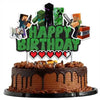 Pixel Craft Gamer Birthday Cake Topper, Glitter Pixel Miner Style Happy Birthday Cake Toppers, Video Game Themed Cake Decorations for Boys & Girls