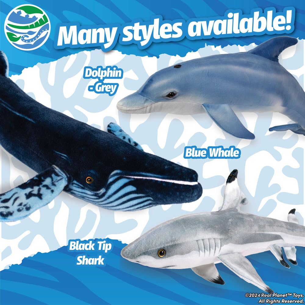 Real Planet 34" Dolphin Plush - Realistic Gray Dolphin Stuffed Animal, Cute Stuff Plush Animals Gift for Kids, Giant Stuffed Animals for Girls Pillows