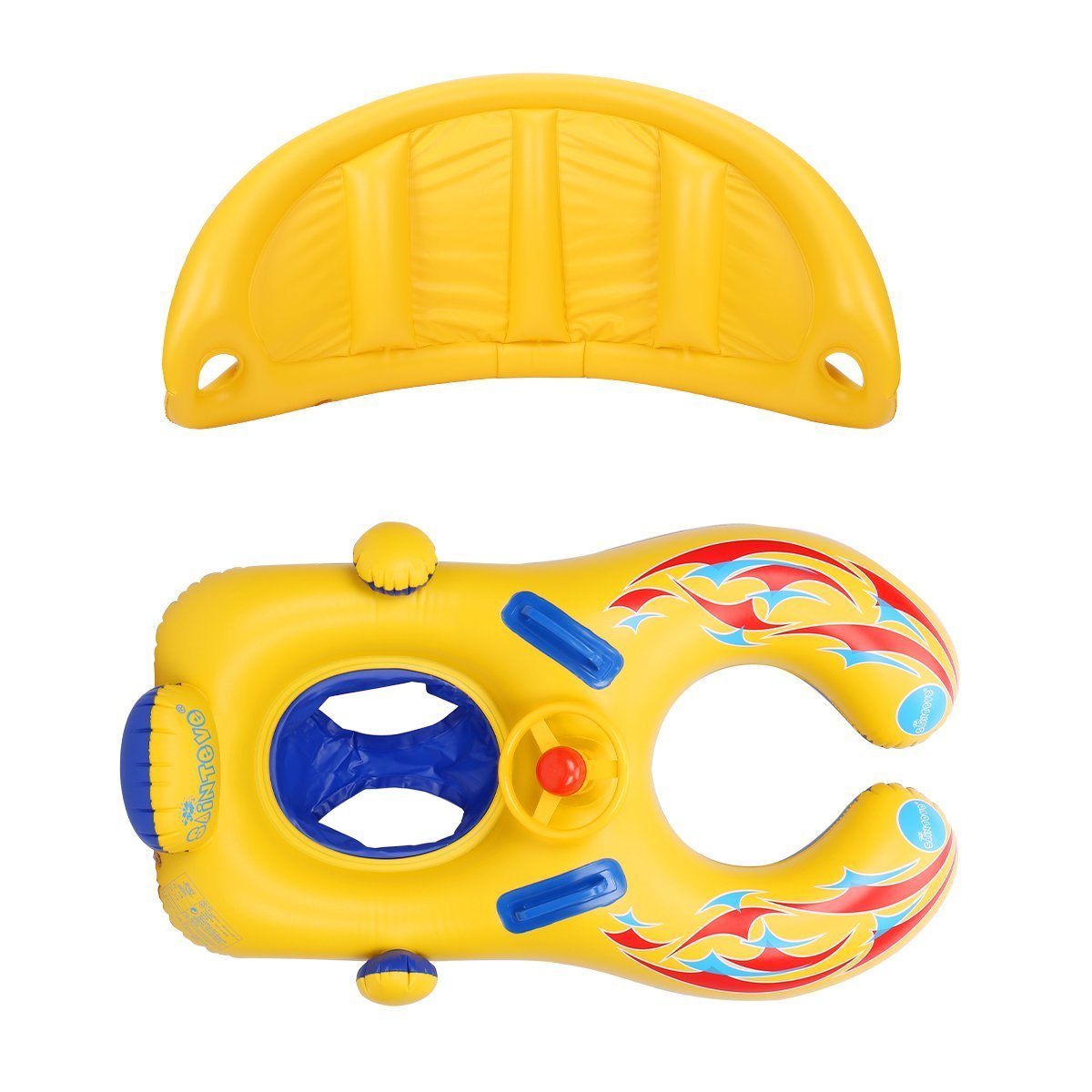 Kalolary Parent-Child Inflatable Baby Swimming Ring with Sun Canopy & Horn