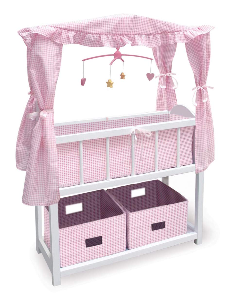 Badger Basket Doll Crib with Bedding, Storage Baskets, Mobile & Personalization Kit - Ideal Nursery Set for Dolls Up to 22 Inches, Best for Doll
