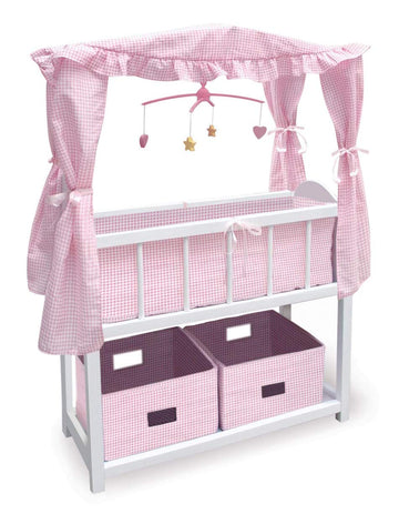 Badger Basket Doll Crib with Bedding, Storage Baskets, Mobile & Personalization Kit - Ideal Nursery Set for Dolls Up to 22 Inches, Best for Doll
