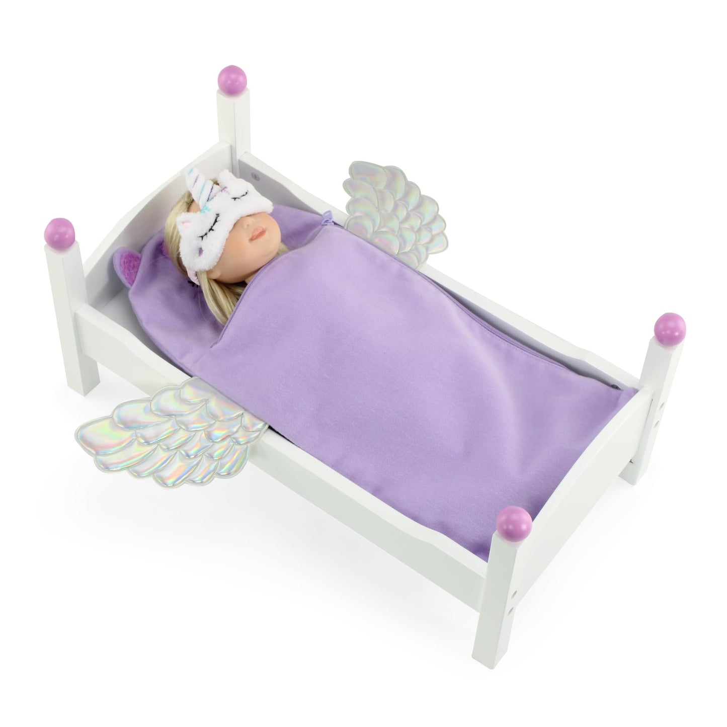 Emily Rose 14 & 14.5 Inch Doll 5-Piece PJ Sleepover Bundle | Lavender Dragonfly Pajamas, Unicorn Sleeping Bag, Eye Mask & Travel Storage Case | USA