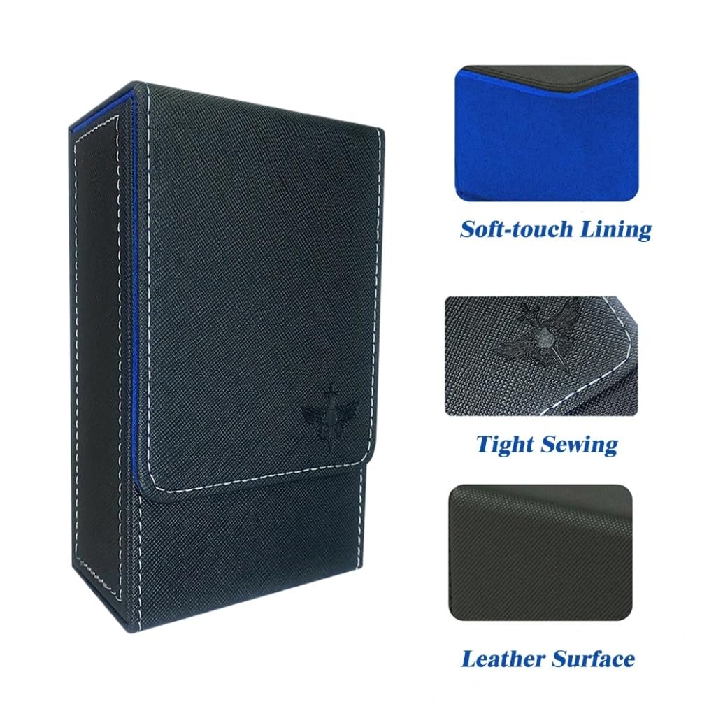 MUILKVY Black Tarot Card Holder with Blue Interior; Fold Top Tarot Card Box Case with Magnetic Lid Closure; Fits Standard Tarot Card Deck