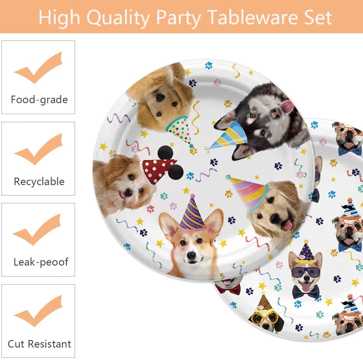 40PCS Dog Birthday Party Supplies Puppy Party Decorations Dog Party Plates and Napkins Disposable Party Tableware Set for Doggy Kids Dog Party